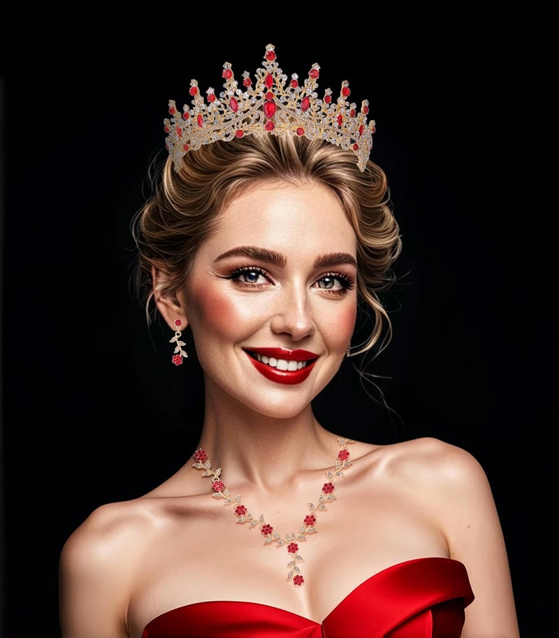 Kamirola Tiaras and Crowns for Women,Tiaras Earrings Necklace, Crystal Bridal Jewelry Set (TR48) - Image 4